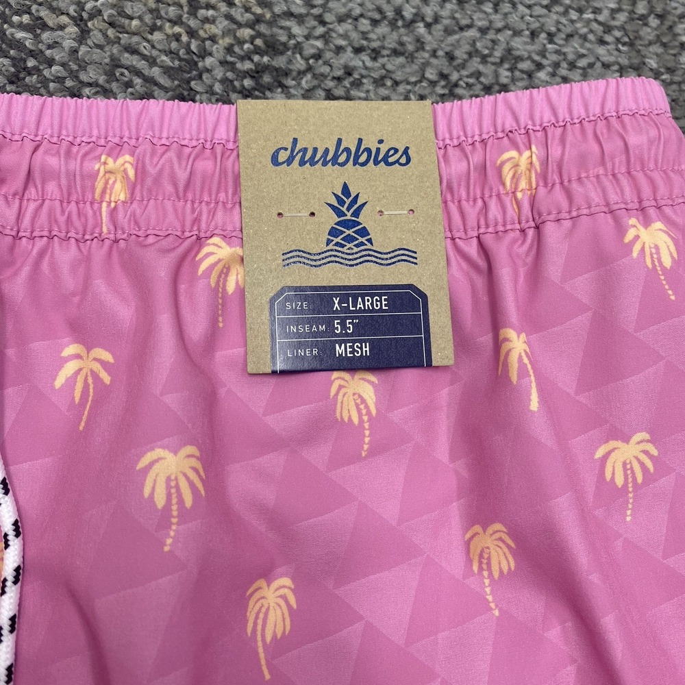 CHUBBIES MENS XL the Gumballs 5.5" SWIM TRUNKS mesh liner pink palm tree beach - Picture 2 of 7